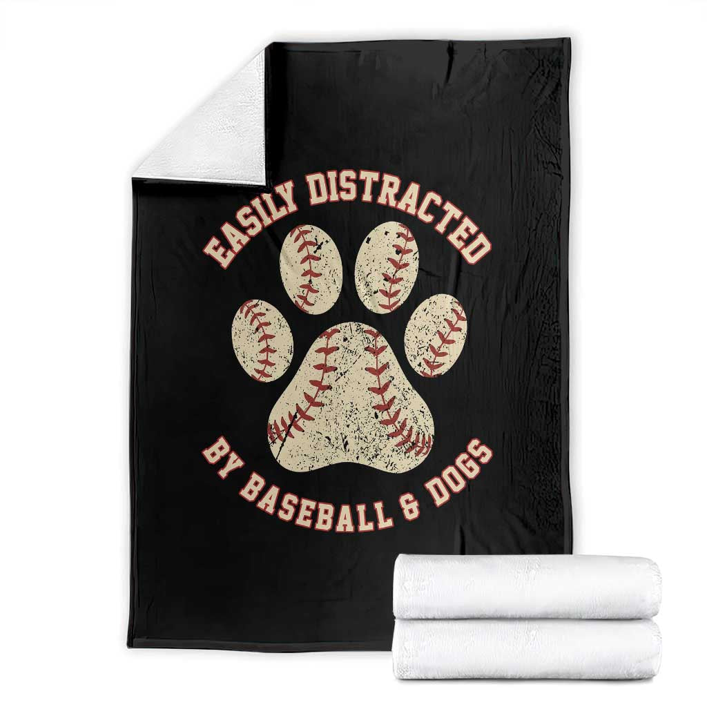 Easily Distracted By Baseball And Dogs Throw Blanket Funny Sports Pet Lover