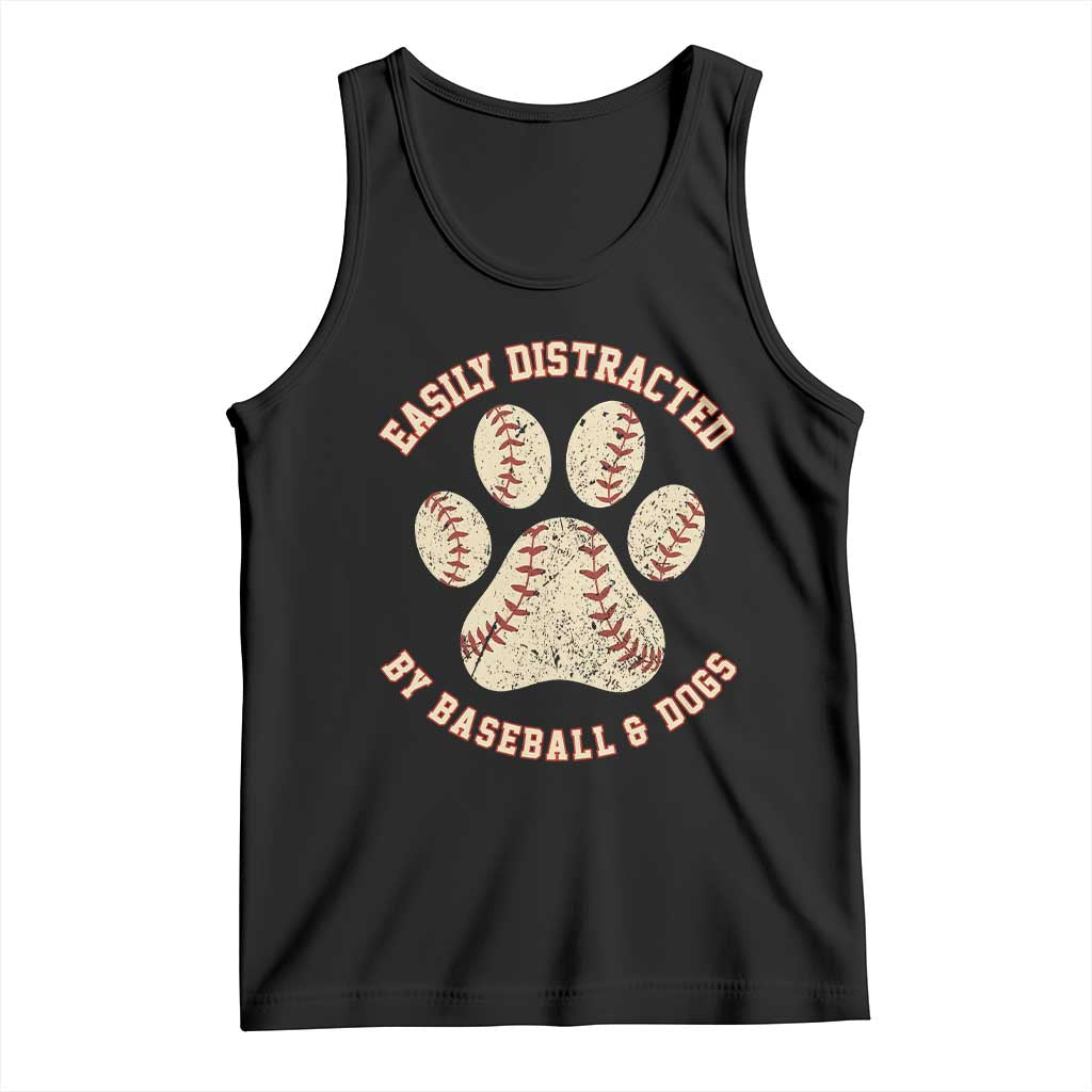 Easily Distracted By Baseball And Dogs Tank Top Funny Sports Pet Lover