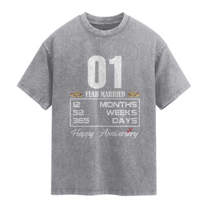 Vintage 1st Wedding Anniversary Washed Cotton T-Shirt One Year Married Gift