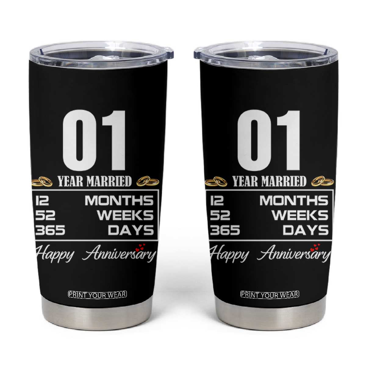 Vintage 1st Wedding Anniversary Tumbler Cup One Year Married Gift