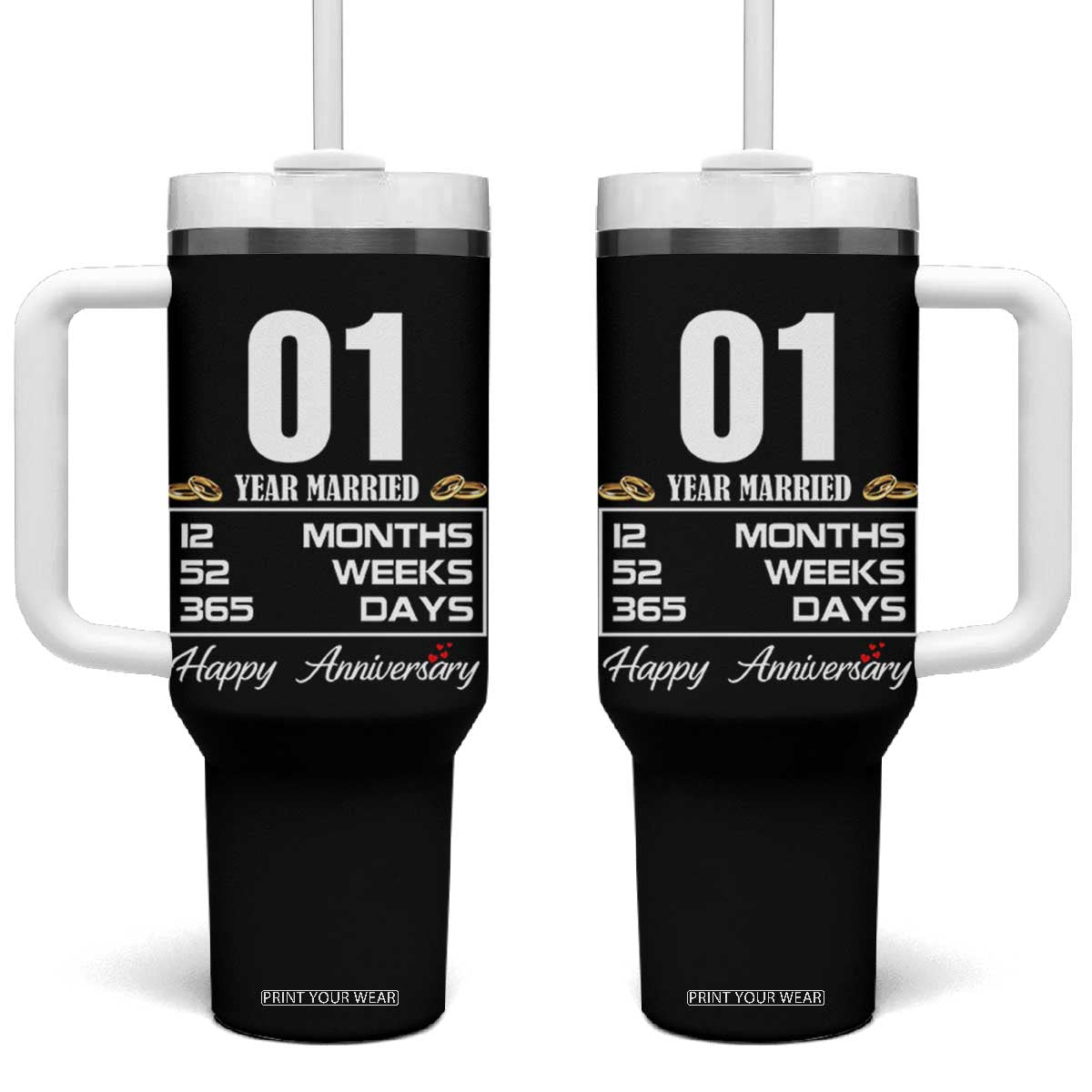 Vintage 1st Wedding Anniversary Tumbler With Handle One Year Married Gift