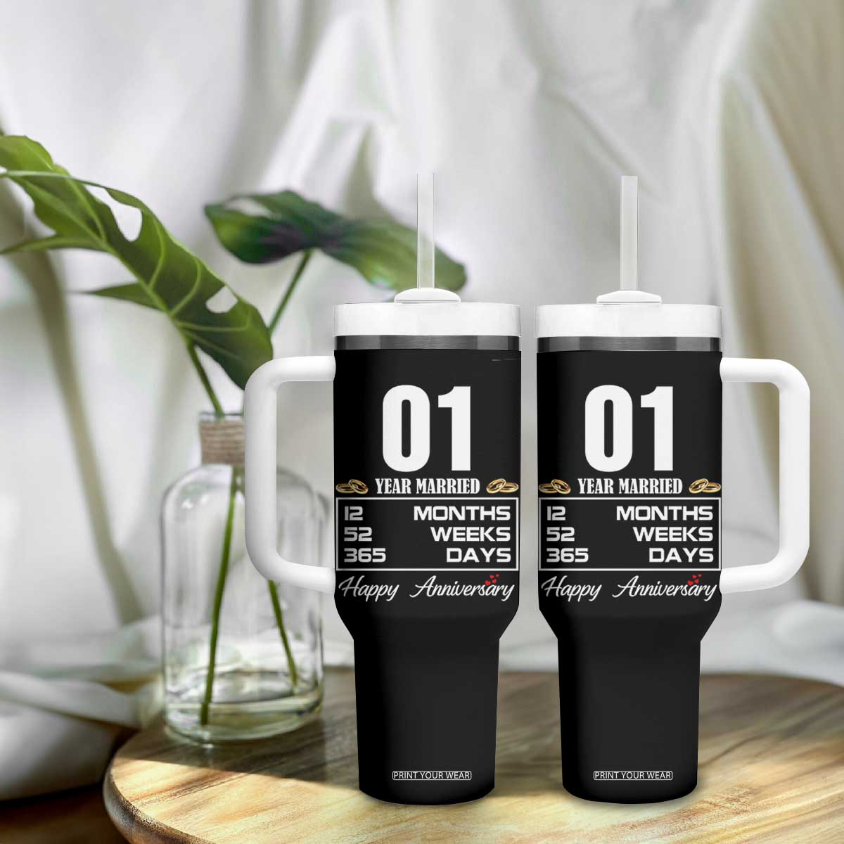 Vintage 1st Wedding Anniversary Tumbler With Handle One Year Married Gift