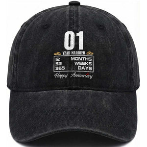 Vintage 1st Wedding Anniversary Washed Cotton Baseball Cap One Year Married Gift