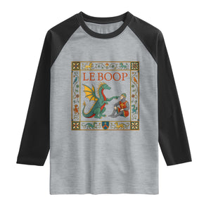 Le Boop Knight Dragon Renaissance Fair Medieval Humor Raglan Shirt TS12 Heather Gray Black Print Your Wear