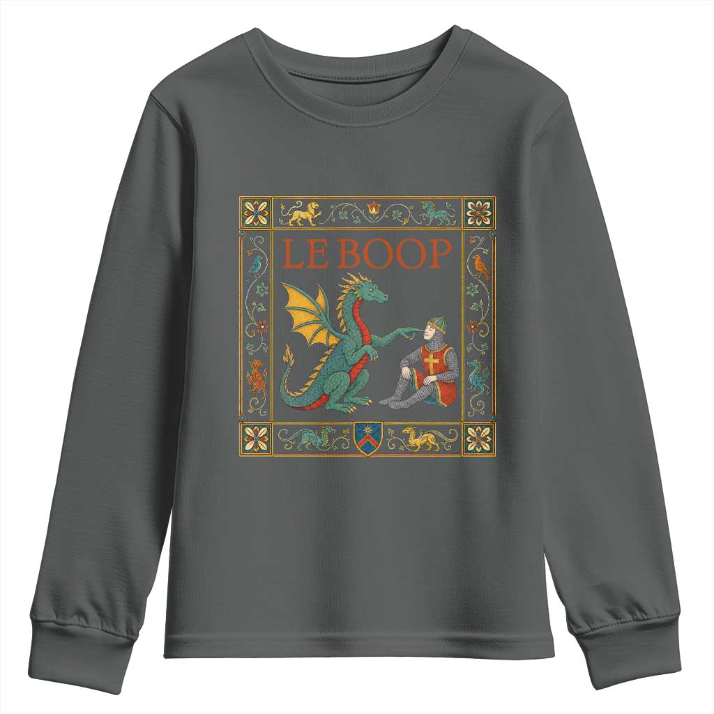 Le Boop Knight Dragon Renaissance Fair Medieval Humor Youth Sweatshirt TS12 Dark Heather Print Your Wear