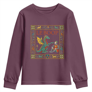 Le Boop Knight Dragon Renaissance Fair Medieval Humor Youth Sweatshirt TS12 Maroon Print Your Wear