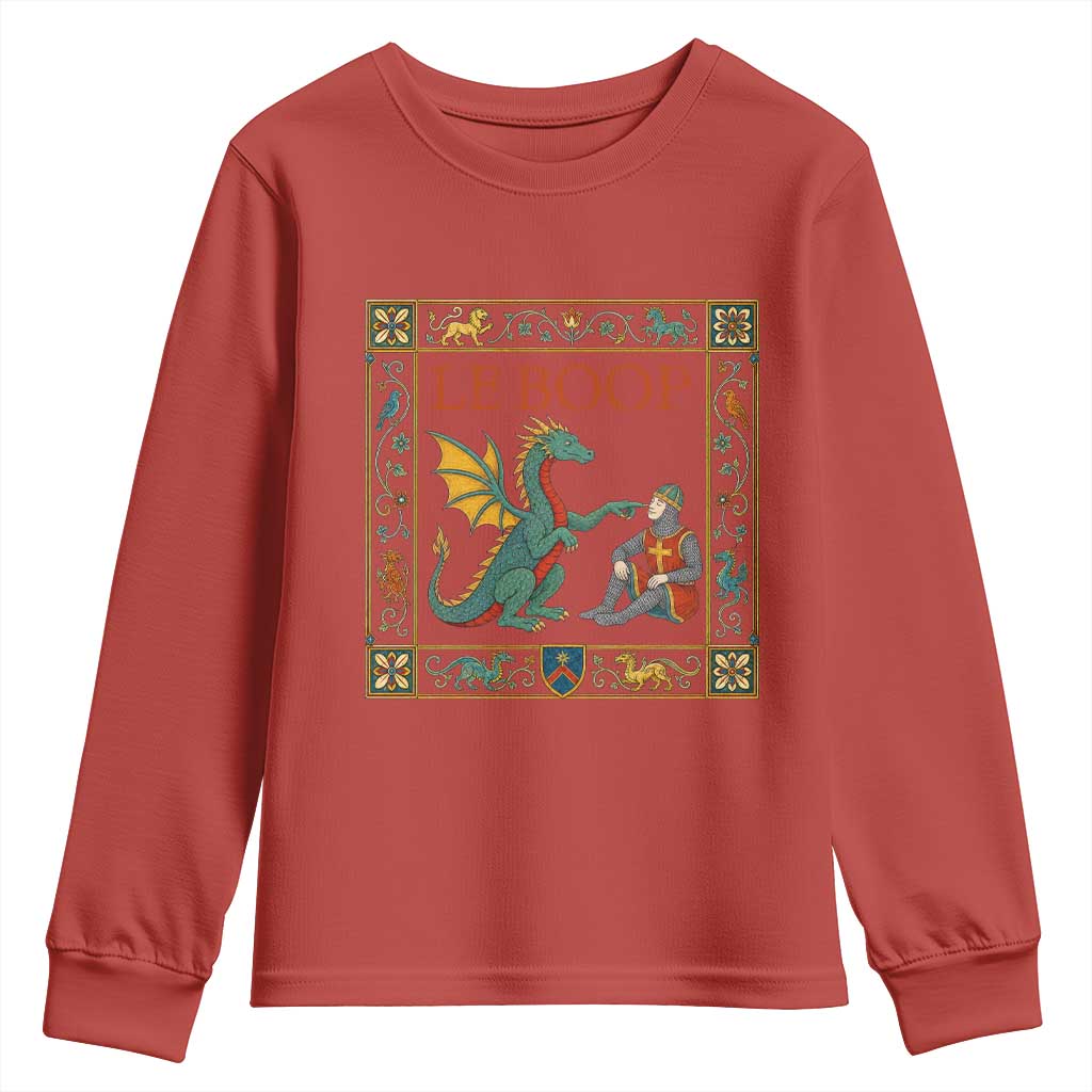 Le Boop Knight Dragon Renaissance Fair Medieval Humor Youth Sweatshirt TS12 Red Print Your Wear