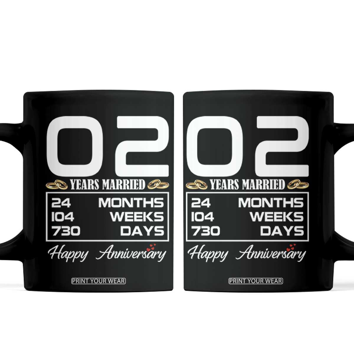 Vintage 2nd Wedding Anniversary Coffee Mug Two Years Married Gift