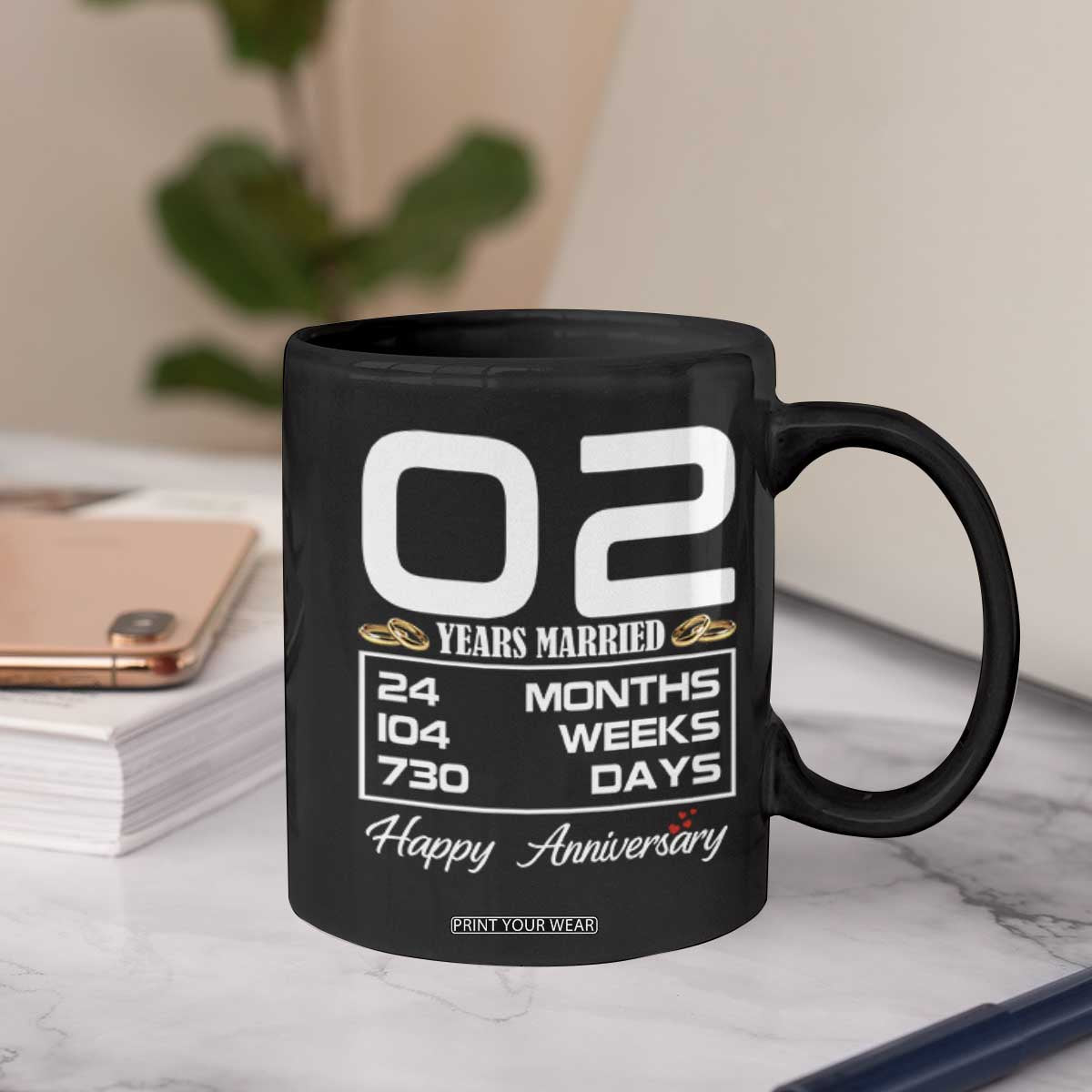 Vintage 2nd Wedding Anniversary Coffee Mug Two Years Married Gift