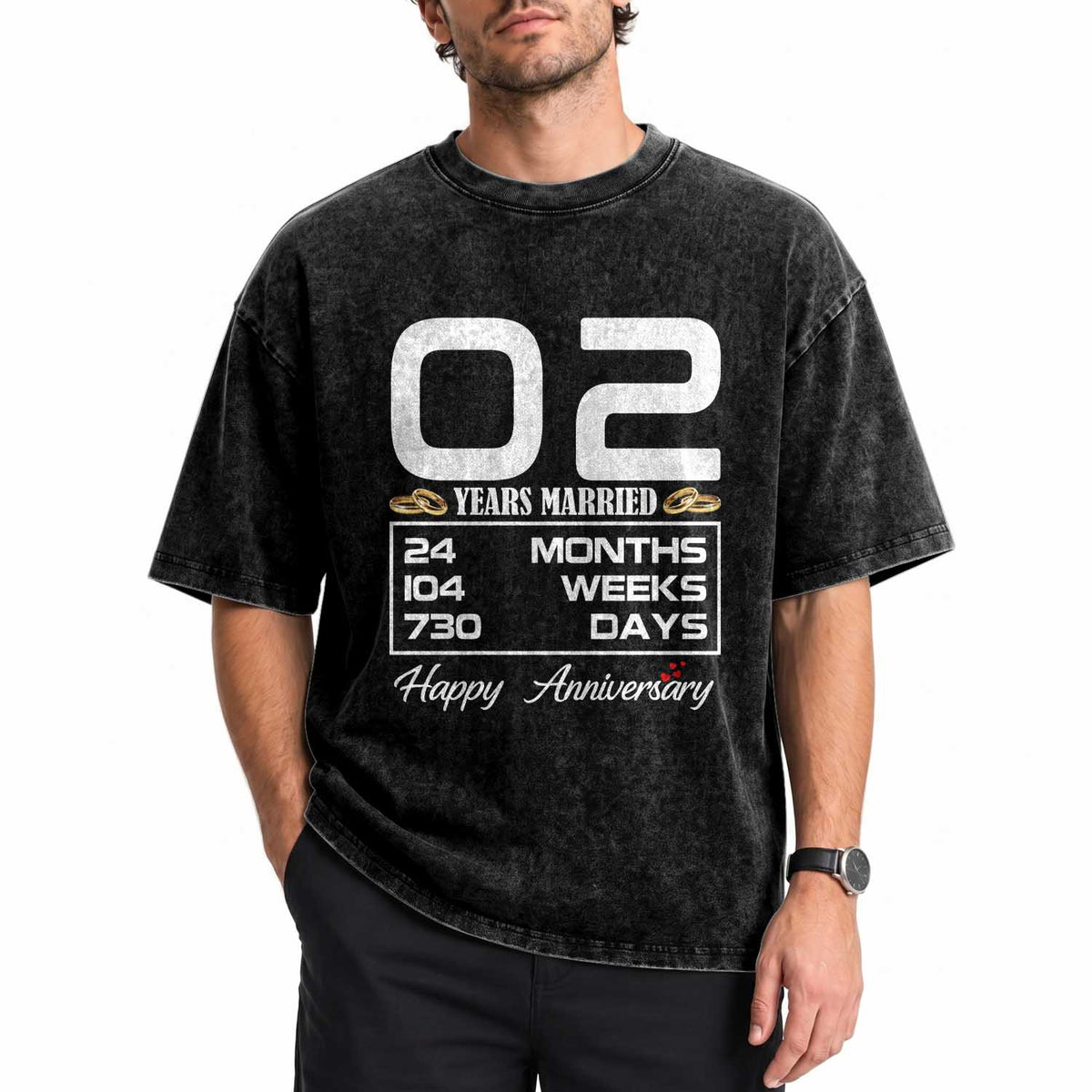 Vintage 2nd Wedding Anniversary Washed Cotton T-Shirt Two Years Married Gift