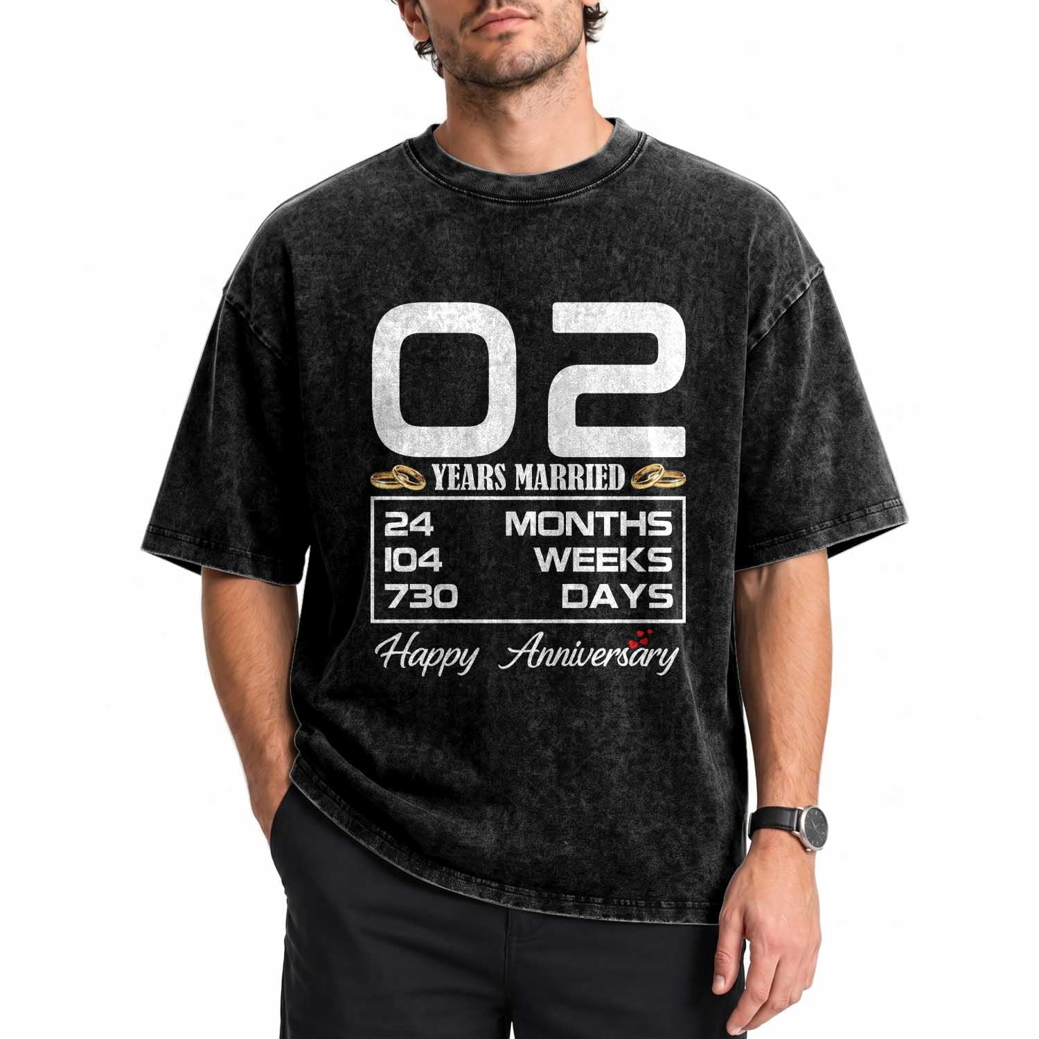 Vintage 2nd Wedding Anniversary Washed Cotton T-Shirt Two Years Married Gift