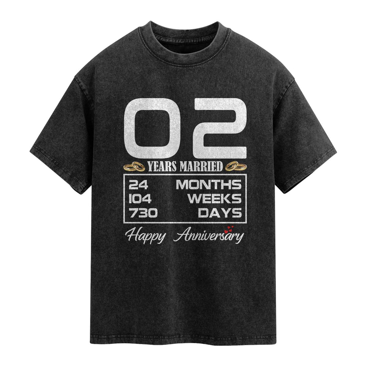 Vintage 2nd Wedding Anniversary Washed Cotton T-Shirt Two Years Married Gift