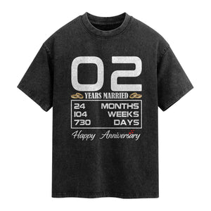 Vintage 2nd Wedding Anniversary Washed Cotton T-Shirt Two Years Married Gift