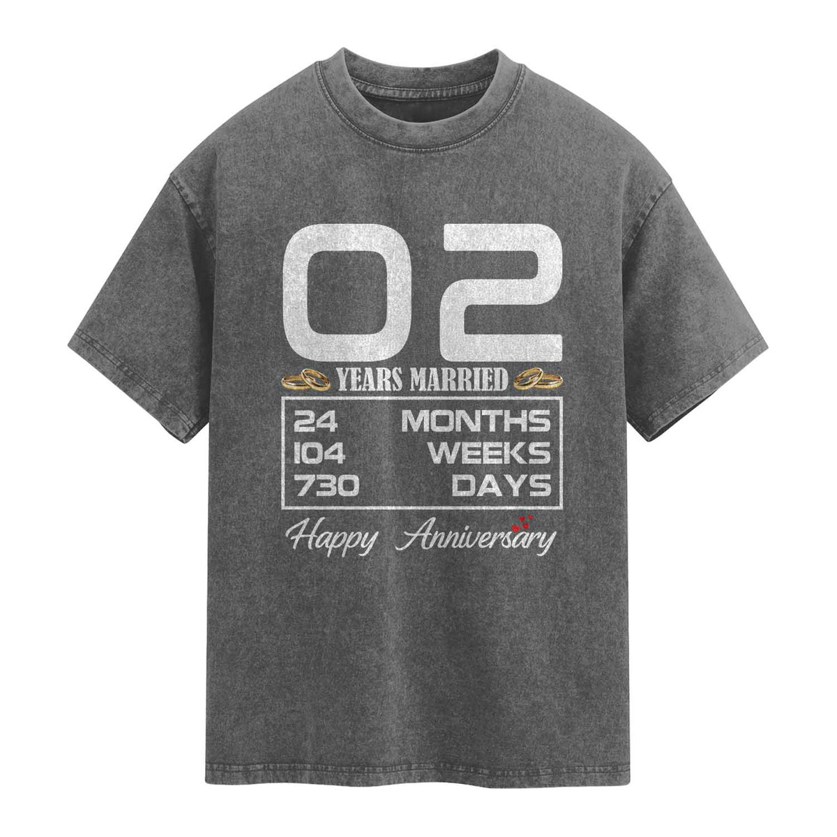 Vintage 2nd Wedding Anniversary Washed Cotton T-Shirt Two Years Married Gift