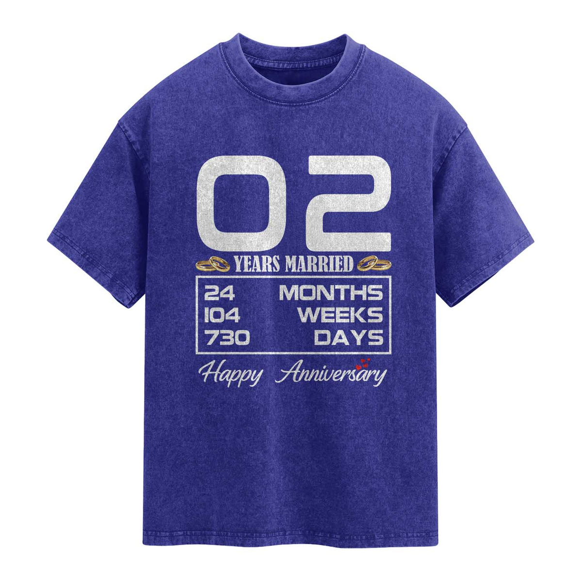 Vintage 2nd Wedding Anniversary Washed Cotton T-Shirt Two Years Married Gift