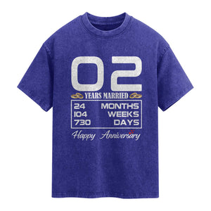 Vintage 2nd Wedding Anniversary Washed Cotton T-Shirt Two Years Married Gift
