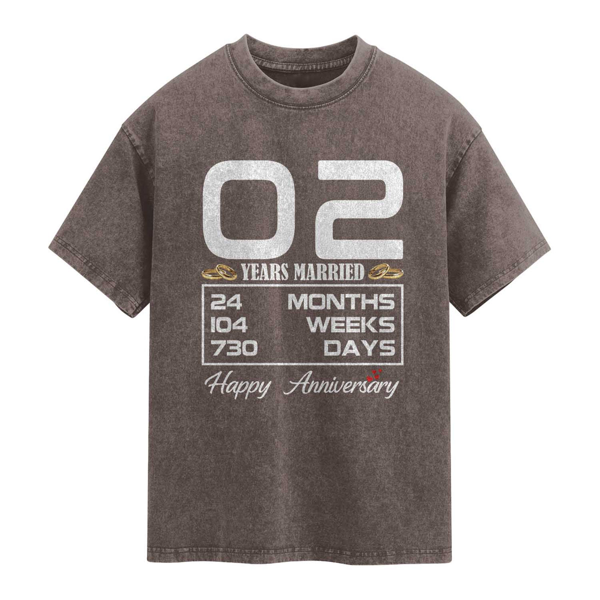 Vintage 2nd Wedding Anniversary Washed Cotton T-Shirt Two Years Married Gift