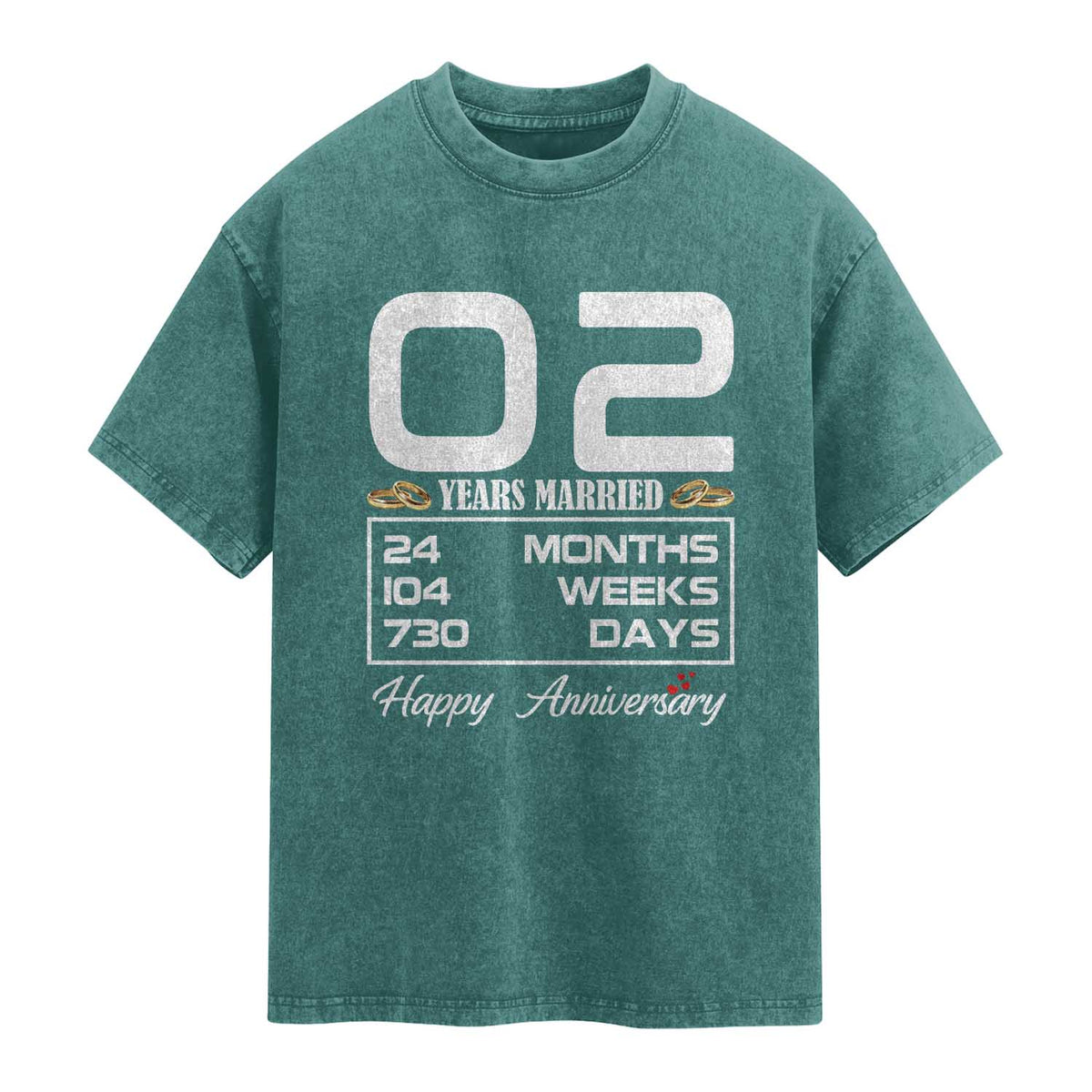 Vintage 2nd Wedding Anniversary Washed Cotton T-Shirt Two Years Married Gift