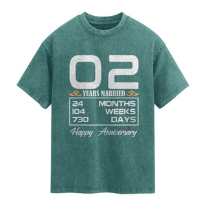 Vintage 2nd Wedding Anniversary Washed Cotton T-Shirt Two Years Married Gift