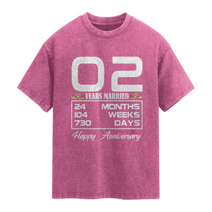Vintage 2nd Wedding Anniversary Washed Cotton T-Shirt Two Years Married Gift