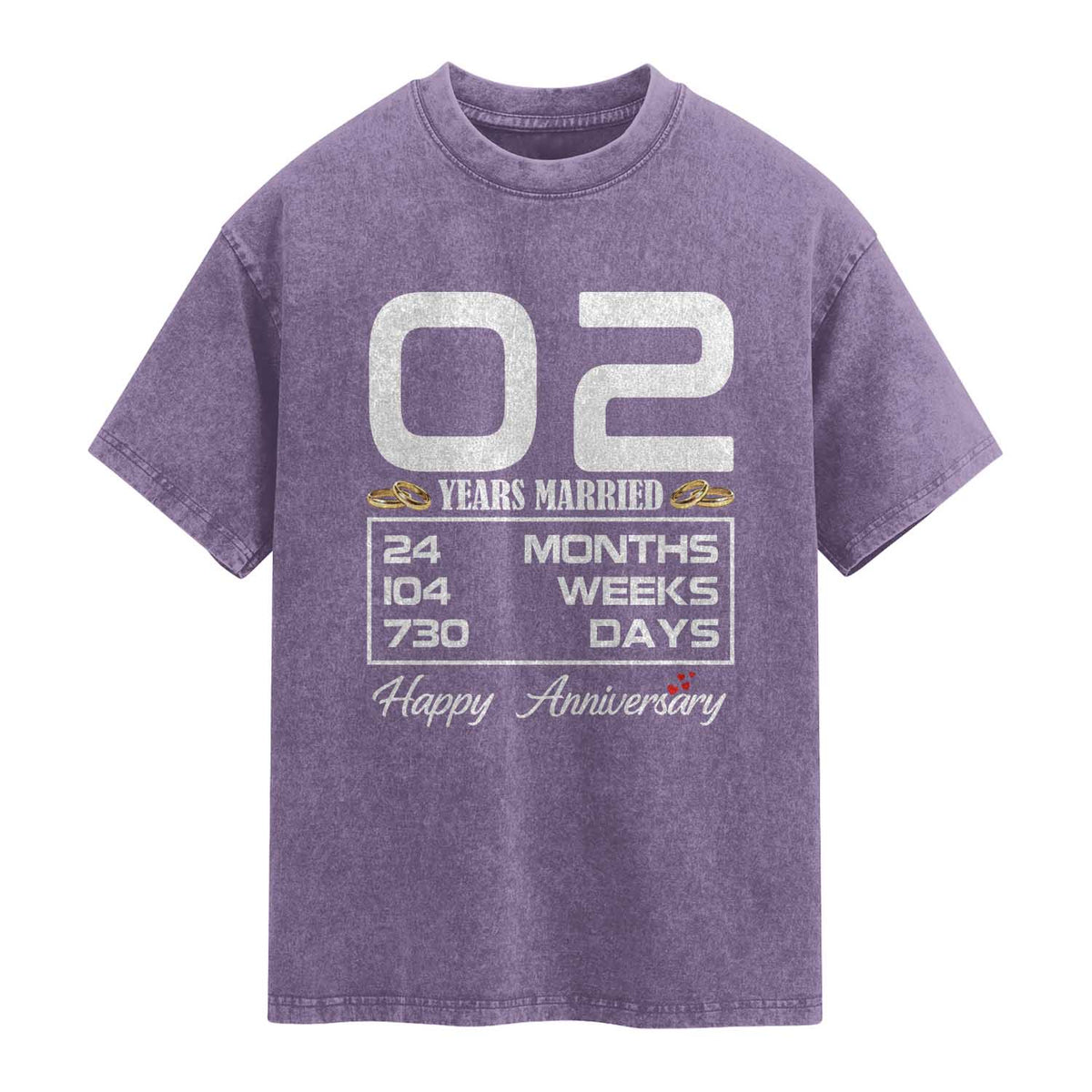 Vintage 2nd Wedding Anniversary Washed Cotton T-Shirt Two Years Married Gift