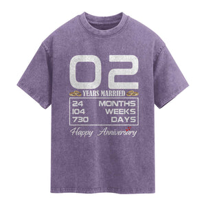 Vintage 2nd Wedding Anniversary Washed Cotton T-Shirt Two Years Married Gift