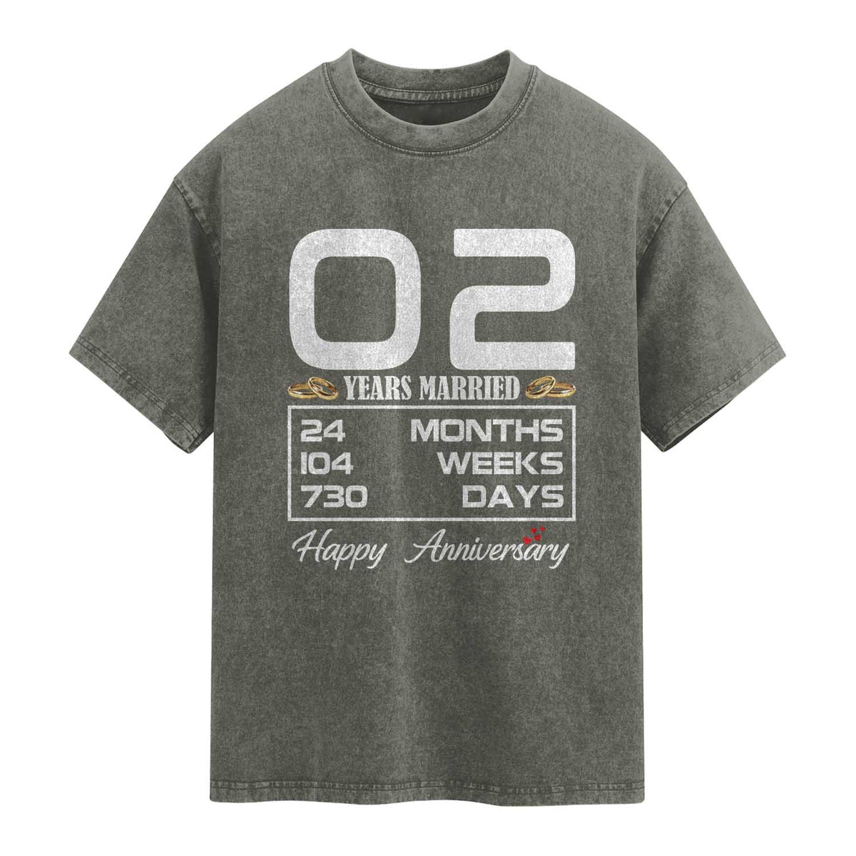 Vintage 2nd Wedding Anniversary Washed Cotton T-Shirt Two Years Married Gift