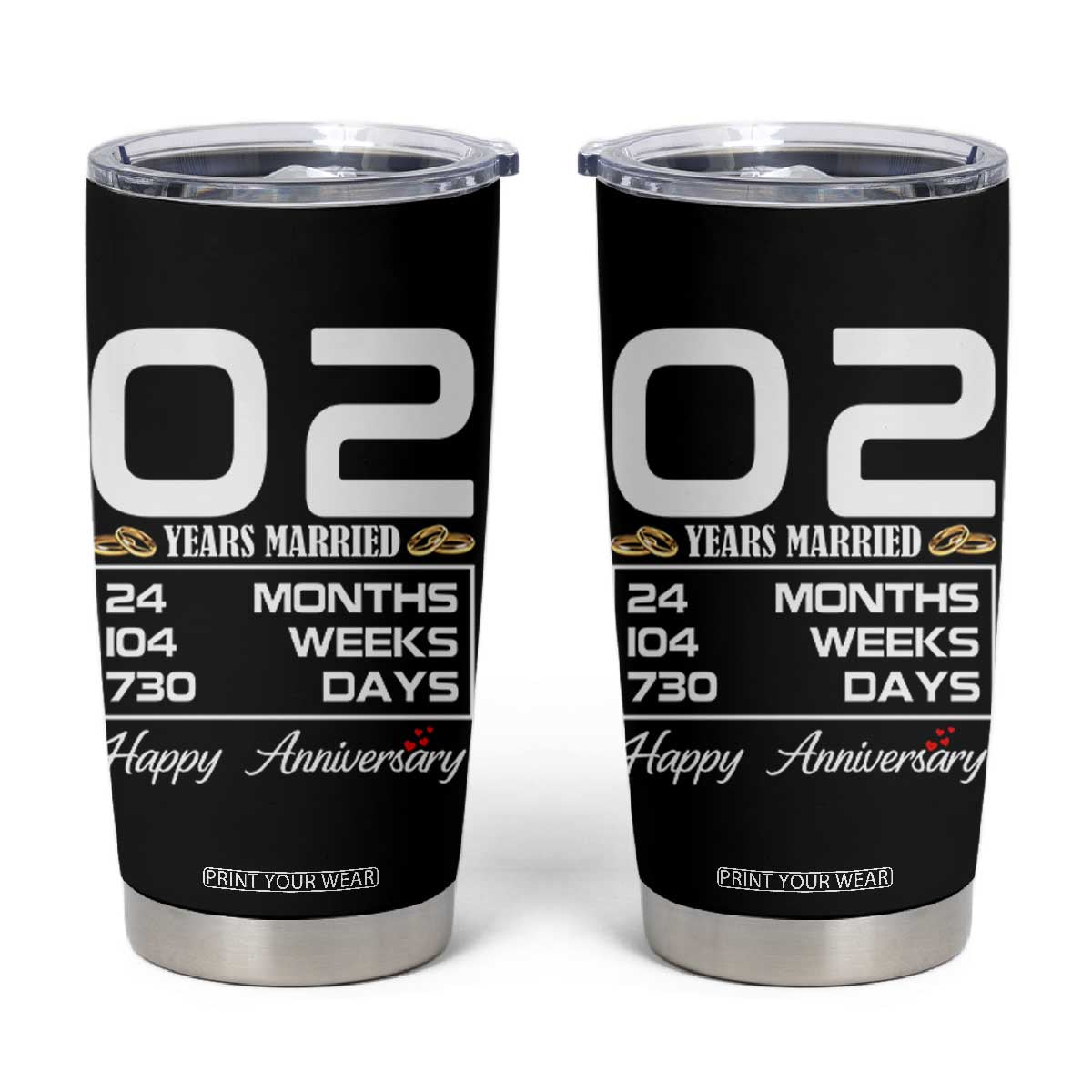 Vintage 2nd Wedding Anniversary Tumbler Cup Two Years Married Gift