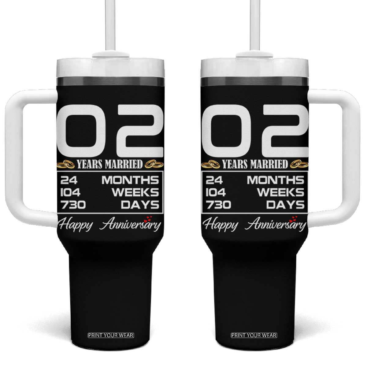 Vintage 2nd Wedding Anniversary Tumbler With Handle Two Years Married Gift