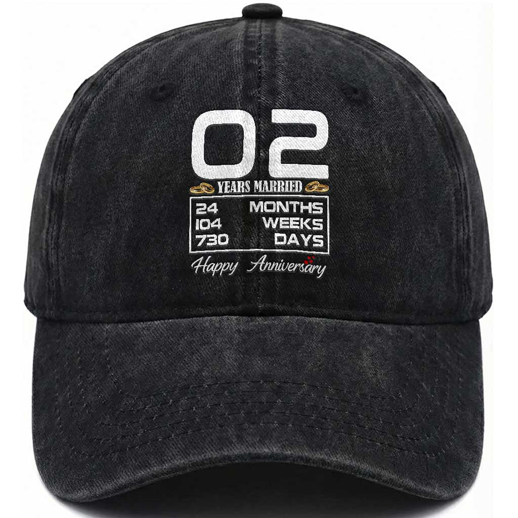 Vintage 2nd Wedding Anniversary Washed Cotton Baseball Cap Two Years Married Gift