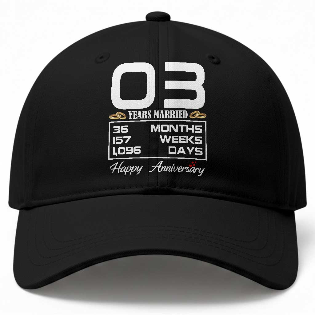 Vintage 3rd Wedding Anniversary Baseball Cap Three Years Married Gift