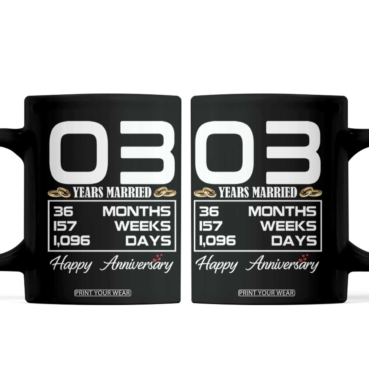 Vintage 3rd Wedding Anniversary Coffee Mug Three Years Married Gift