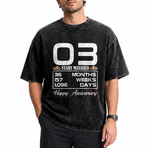Vintage 3rd Wedding Anniversary Washed Cotton T-Shirt Three Years Married Gift