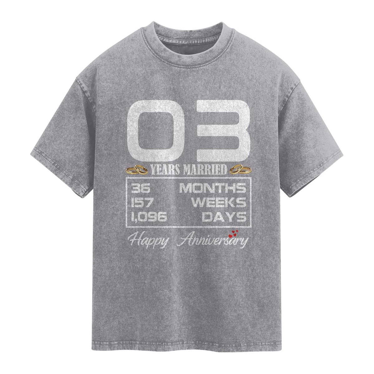 Vintage 3rd Wedding Anniversary Washed Cotton T-Shirt Three Years Married Gift