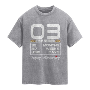 Vintage 3rd Wedding Anniversary Washed Cotton T-Shirt Three Years Married Gift