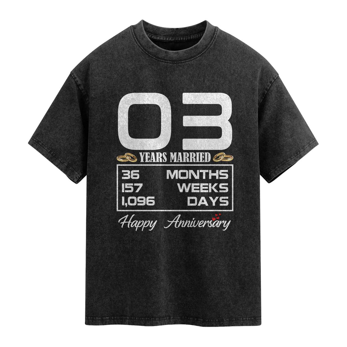 Vintage 3rd Wedding Anniversary Washed Cotton T-Shirt Three Years Married Gift