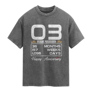 Vintage 3rd Wedding Anniversary Washed Cotton T-Shirt Three Years Married Gift
