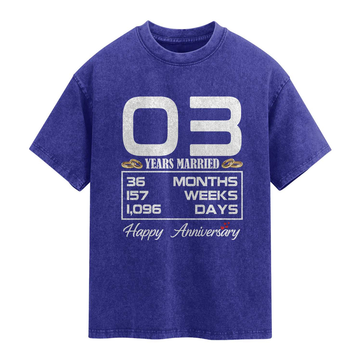 Vintage 3rd Wedding Anniversary Washed Cotton T-Shirt Three Years Married Gift