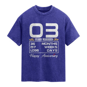 Vintage 3rd Wedding Anniversary Washed Cotton T-Shirt Three Years Married Gift
