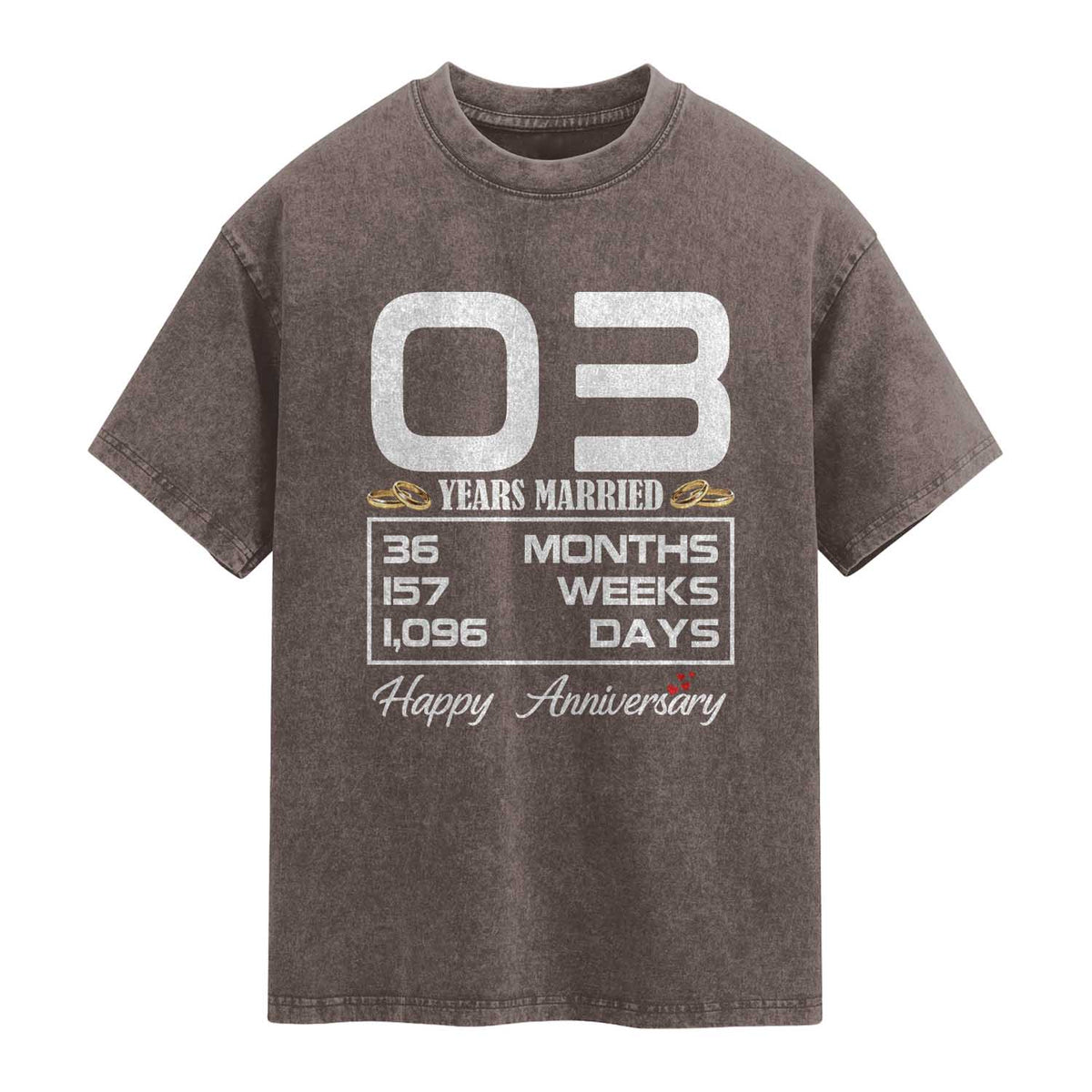 Vintage 3rd Wedding Anniversary Washed Cotton T-Shirt Three Years Married Gift