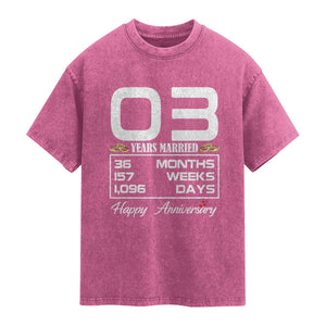 Vintage 3rd Wedding Anniversary Washed Cotton T-Shirt Three Years Married Gift