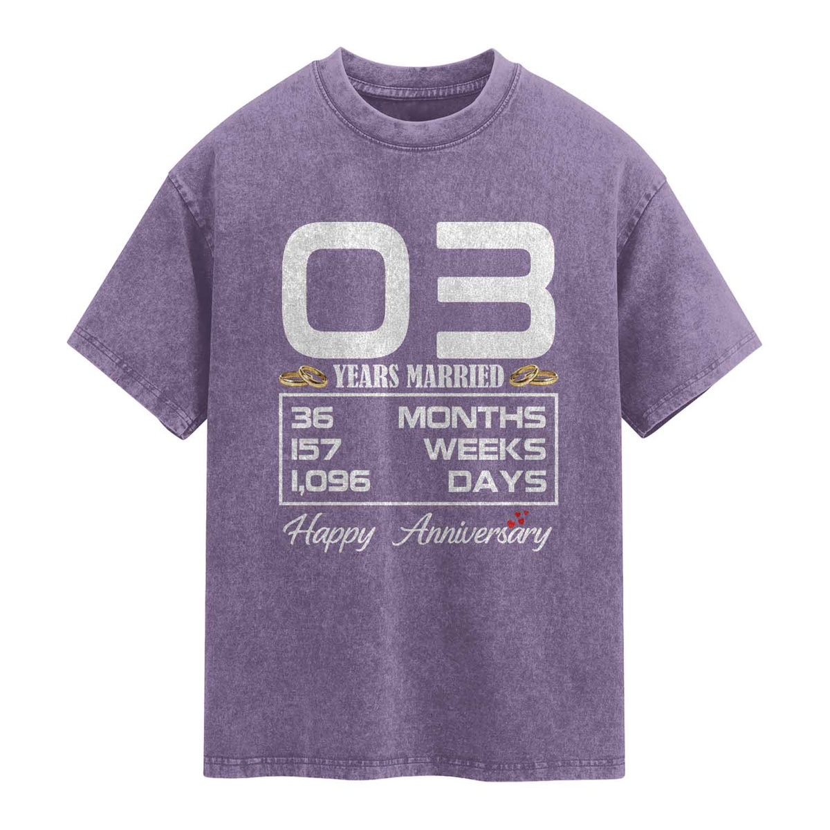 Vintage 3rd Wedding Anniversary Washed Cotton T-Shirt Three Years Married Gift