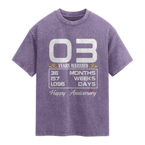 Vintage 3rd Wedding Anniversary Washed Cotton T-Shirt Three Years Married Gift