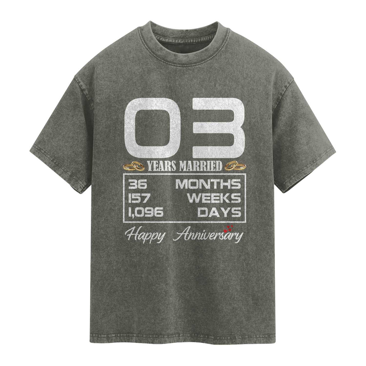 Vintage 3rd Wedding Anniversary Washed Cotton T-Shirt Three Years Married Gift