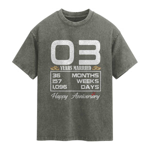 Vintage 3rd Wedding Anniversary Washed Cotton T-Shirt Three Years Married Gift