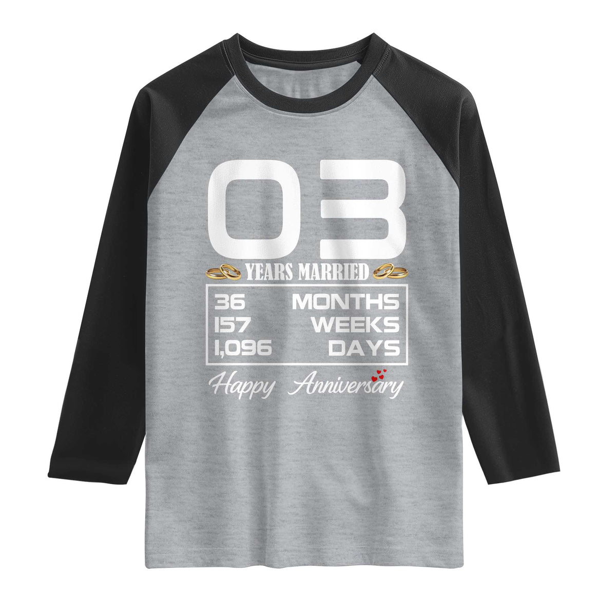 Vintage 3rd Wedding Anniversary Raglan Shirt Three Years Married Gift