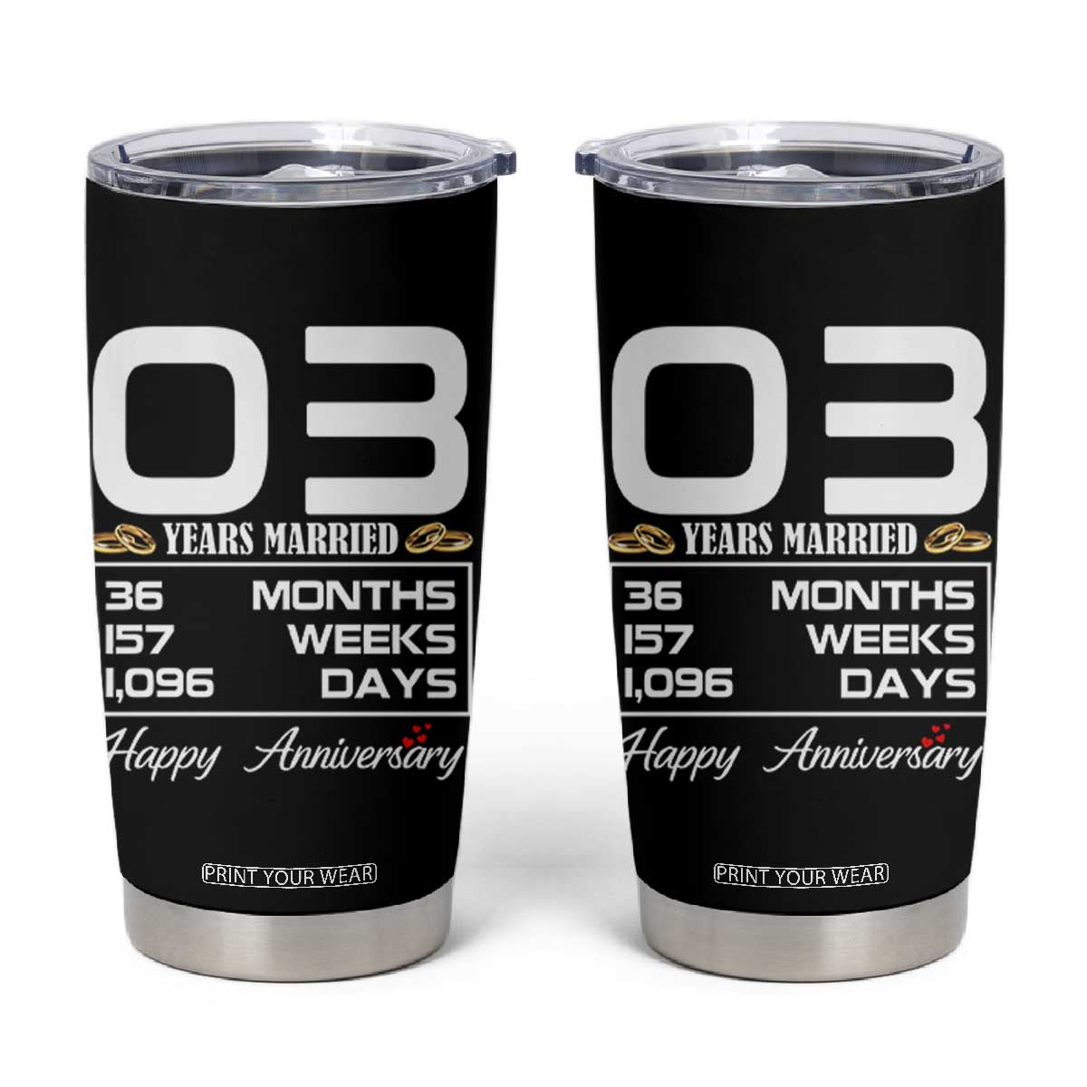 Vintage 3rd Wedding Anniversary Tumbler Cup Three Years Married Gift