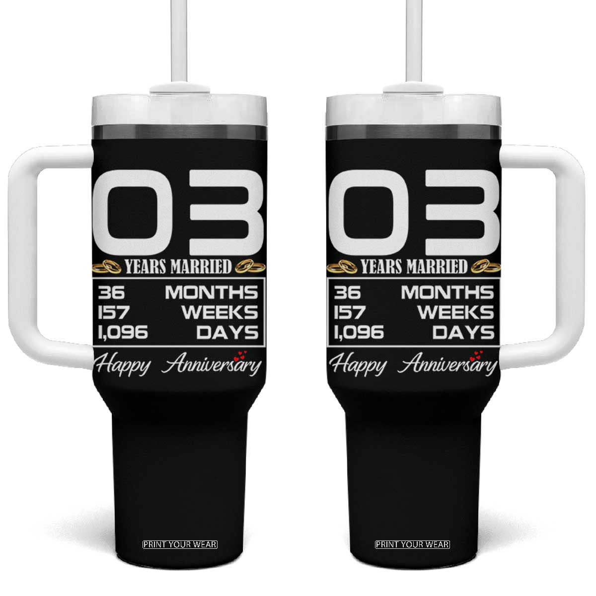 Vintage 3rd Wedding Anniversary Tumbler With Handle Three Years Married Gift