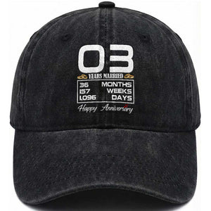 Vintage 3rd Wedding Anniversary Washed Cotton Baseball Cap Three Years Married Gift
