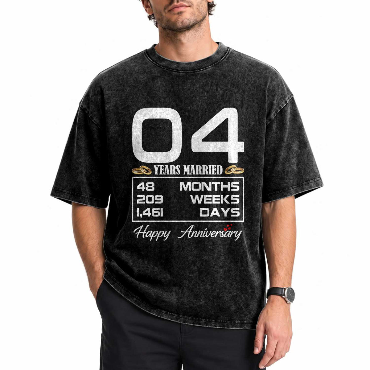 Vintage 4th Wedding Anniversary Washed Cotton T-Shirt Four Years Married Gift